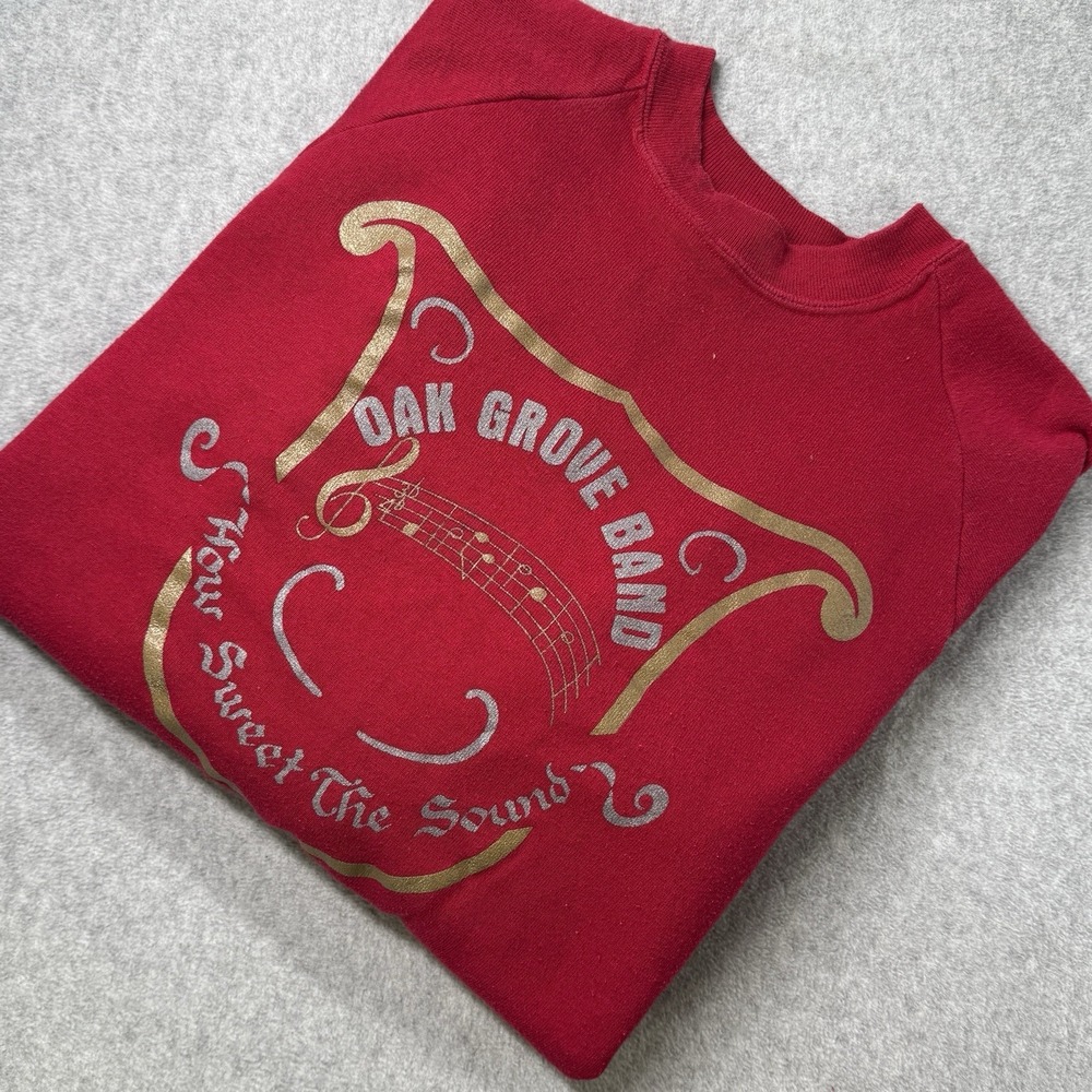 Vintage Jerzees USA Red Crewneck Sweatshirt Oak Grove Band Music Graphic Sz‎ L